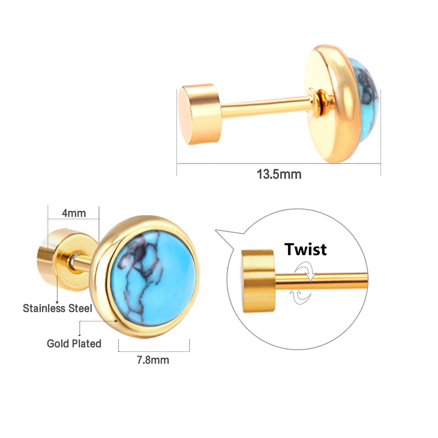Damen Ohrstecker mit hochglänzendem Goldrahmen und buntem Stein Shop Nory