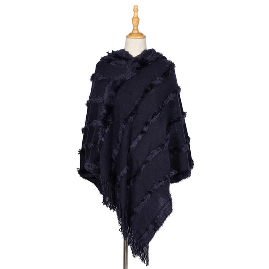 Damen Kapuzen‑Ruana mit diagonalem Fransen‑Relief und offener Zipfelpassform Shop Nory