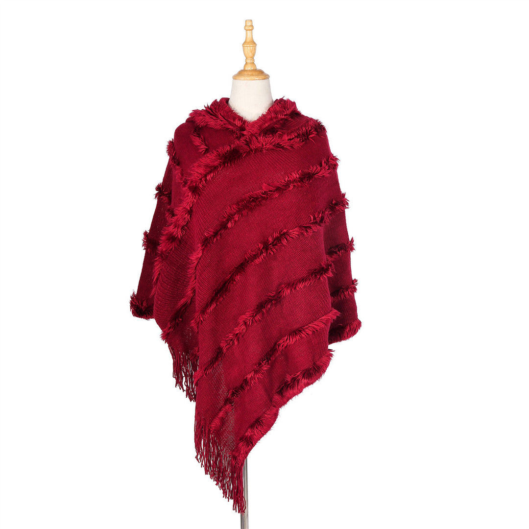 Damen Kapuzen‑Ruana mit diagonalem Fransen‑Relief und offener Zipfelpassform Shop Nory