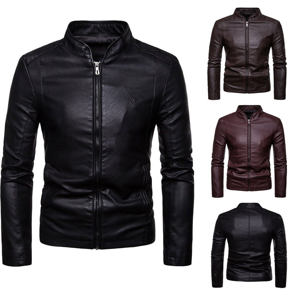 Herren schlanker Kunstleder-Blouson im Racer‑Look mit Stehkragen und verdecktem Reißverschluss Shop Nory