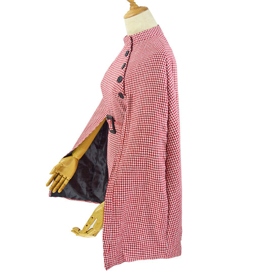 Damen Cape‑Mantel mit Hahnentrittmuster, Taillengürtel und asymmetrischer Knopfleiste Shop Nory