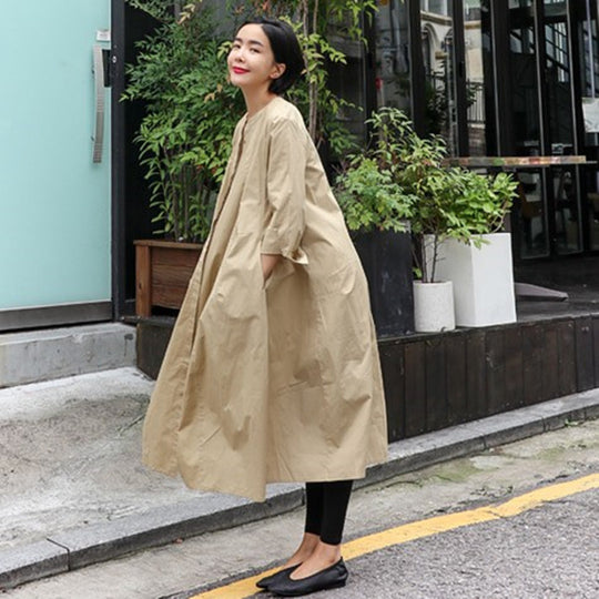 Damen Oversize-Hemdblusenkleid mit kastiger A-Linie, verdeckter Knopfleiste und Eingrifftaschen Shop Nory