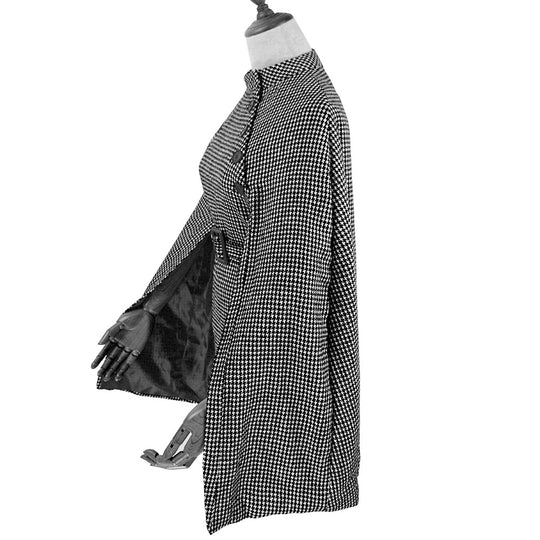 Damen Cape‑Mantel mit Hahnentrittmuster, Taillengürtel und asymmetrischer Knopfleiste Shop Nory