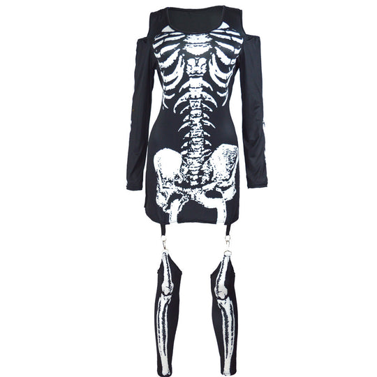 Damen Skelett-Minikleid mit schulterfreiem Cut-Out, figurbetontem Stretch-Jersey und abnehmbaren Strumpfhaltern Shop Nory