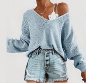 Damen lässiger Strickpullover mit tiefem V-Ausschnitt und lockerer Silhouette