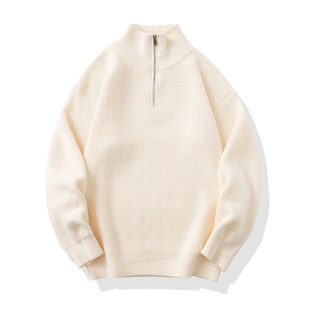 Herren-Strickpullover mit halbem Reißverschluss, unifarben