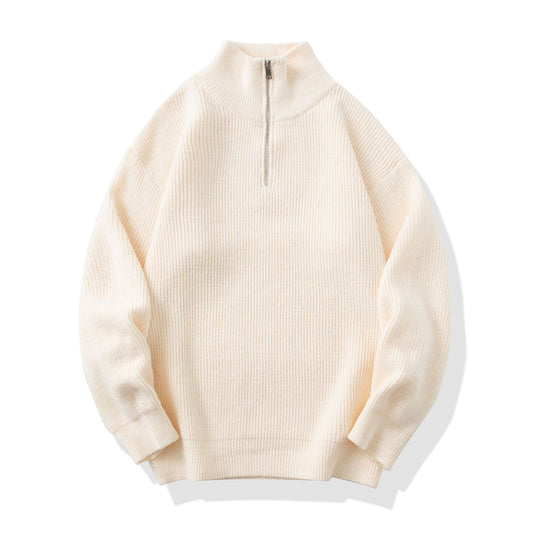 Herren-Strickpullover mit halbem Reißverschluss, unifarben