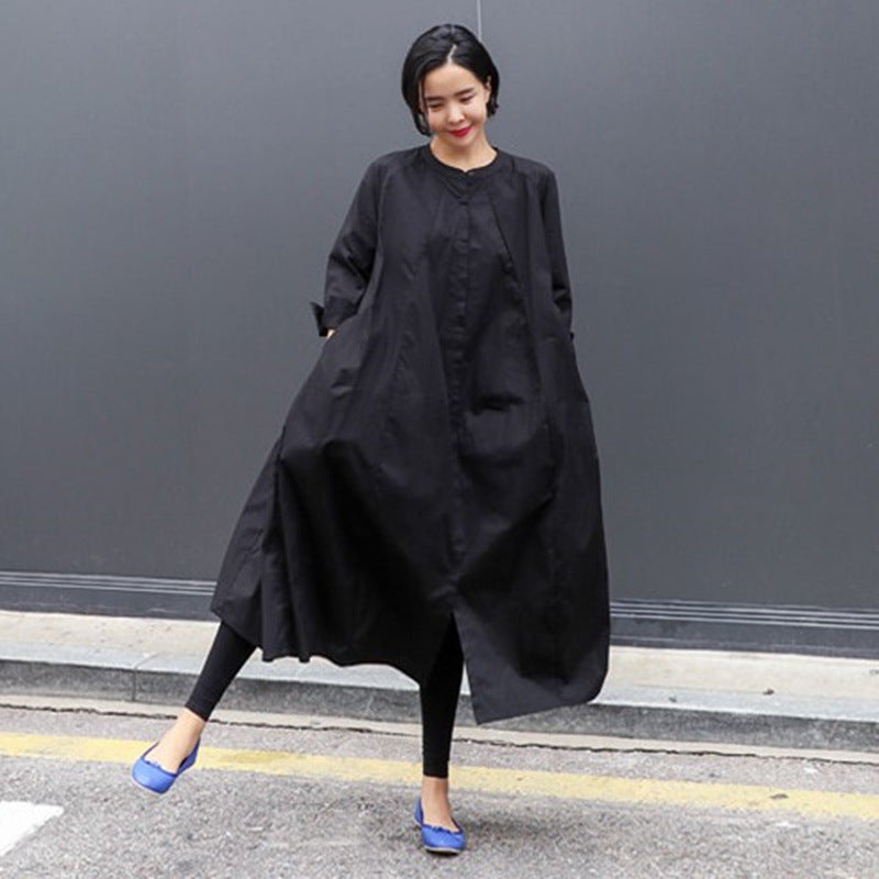 Damen Oversize-Hemdblusenkleid mit kastiger A-Linie, verdeckter Knopfleiste und Eingrifftaschen Shop Nory