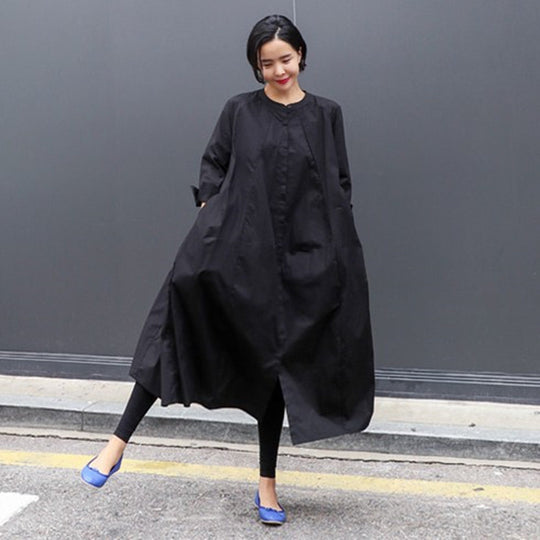 Damen Oversize-Hemdblusenkleid mit kastiger A-Linie, verdeckter Knopfleiste und Eingrifftaschen Shop Nory
