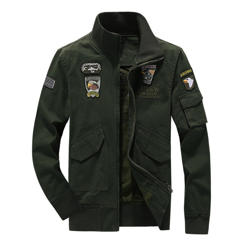 Herren Militärinspirierte Fieldjacke mit Wappenpatches und Stehkragen Shop Nory