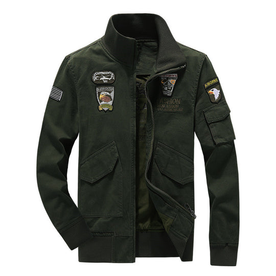 Herren Militärinspirierte Fieldjacke mit Wappenpatches und Stehkragen Shop Nory