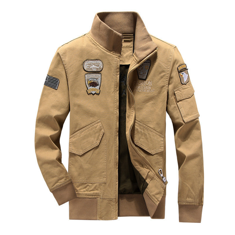 Herren Militärinspirierte Fieldjacke mit Wappenpatches und Stehkragen Shop Nory