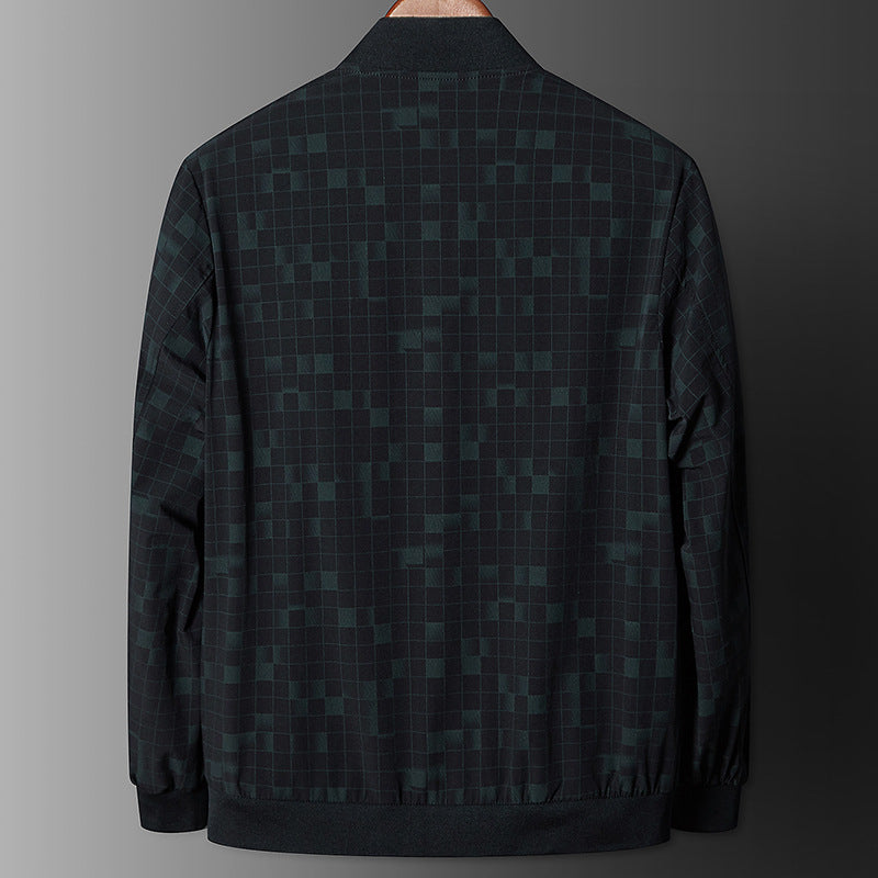 Herren Leichte karierte Pixel-Bomberjacke mit Stehkragen, durchgehendem Reißverschluss und gerippten Bündchen Shop Nory