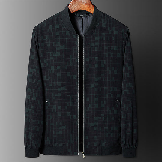 Herren Leichte karierte Pixel-Bomberjacke mit Stehkragen, durchgehendem Reißverschluss und gerippten Bündchen Shop Nory