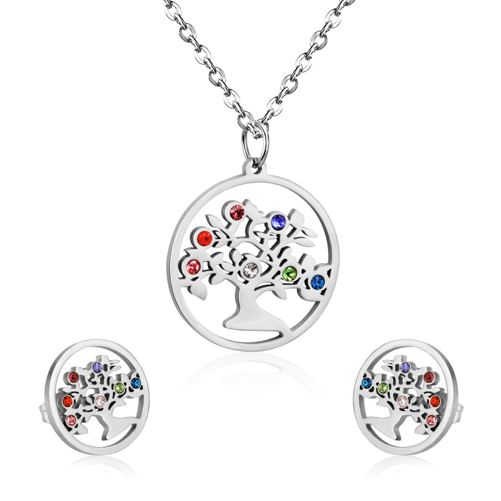 Damen Schmuckset mit Baum-Anhängern aus hochwertigem Edelstahl und goldplattiertem Design Shop Nory