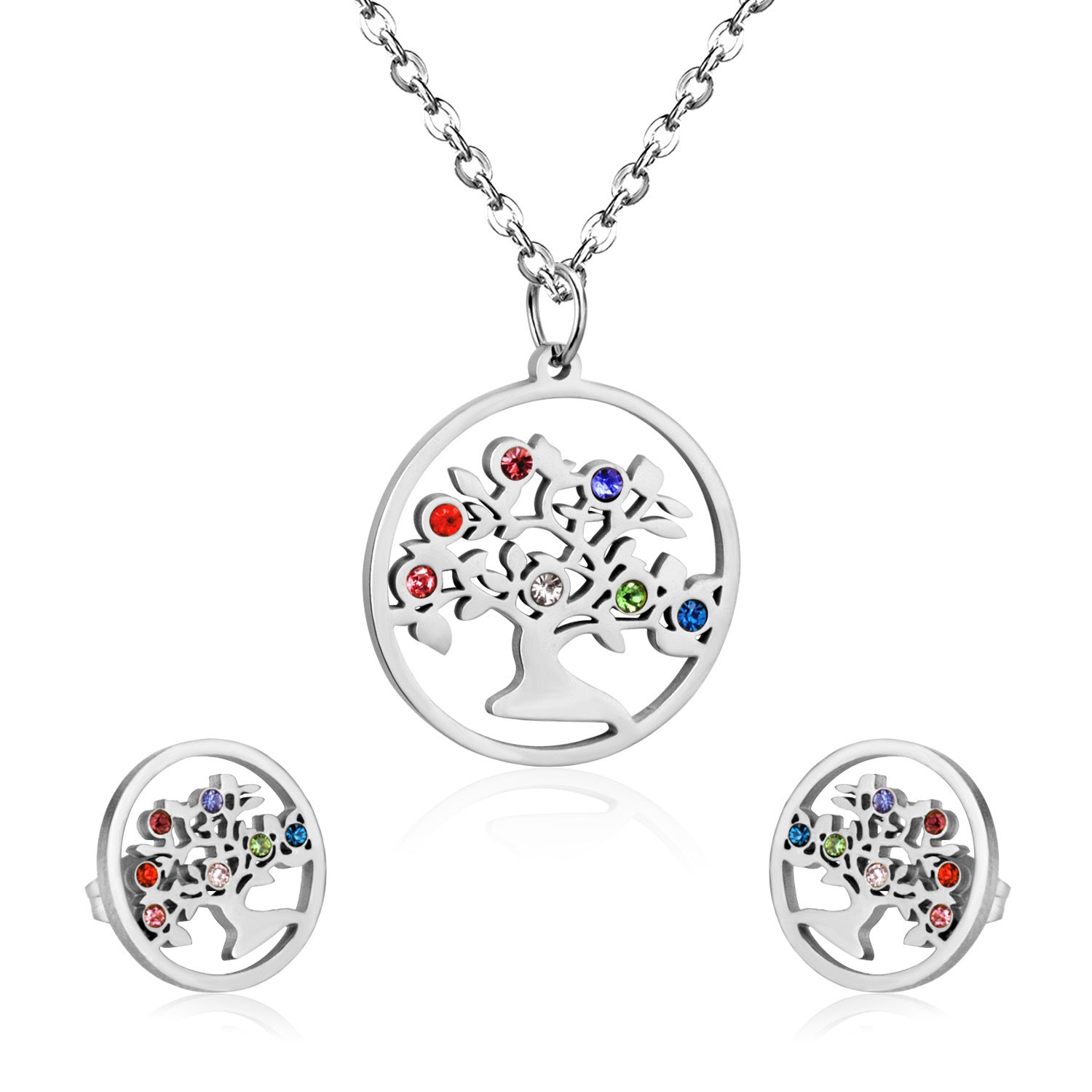 Damen Schmuckset mit Baum-Anhängern aus hochwertigem Edelstahl und goldplattiertem Design Shop Nory