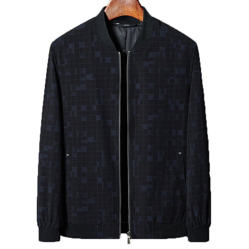 Herren Leichte karierte Pixel-Bomberjacke mit Stehkragen, durchgehendem Reißverschluss und gerippten Bündchen Shop Nory