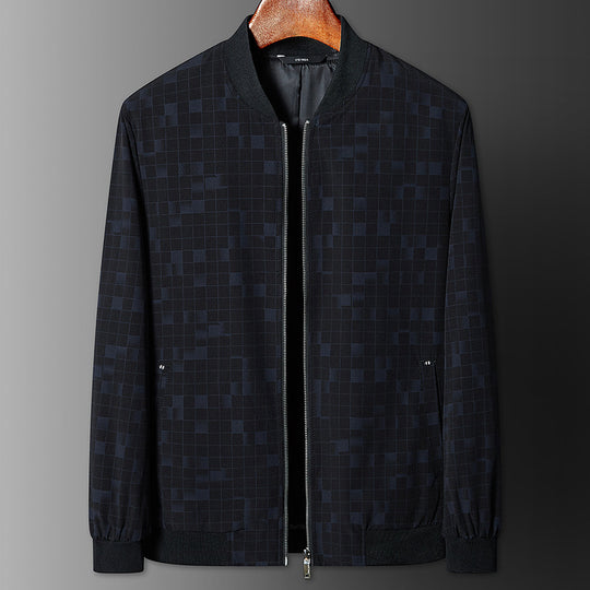 Herren Leichte karierte Pixel-Bomberjacke mit Stehkragen, durchgehendem Reißverschluss und gerippten Bündchen Shop Nory