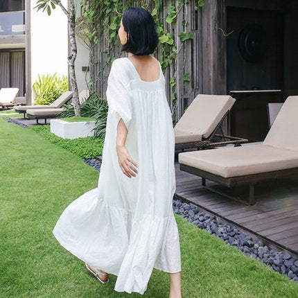 Damen Fließendes Maxikleid mit kastiger A‑Linie, quadratischem Rückenausschnitt und Stufensaum Shop Nory