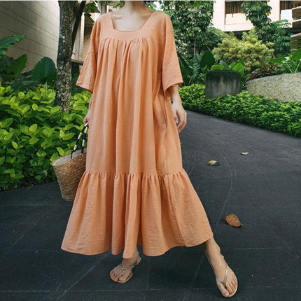 Damen Fließendes Maxikleid mit kastiger A‑Linie, quadratischem Rückenausschnitt und Stufensaum Shop Nory