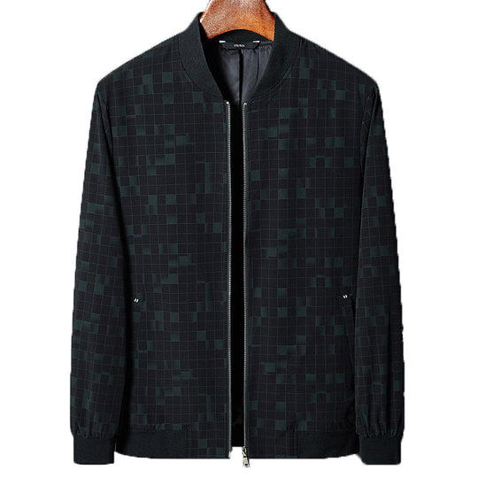 Herren Leichte karierte Pixel-Bomberjacke mit Stehkragen, durchgehendem Reißverschluss und gerippten Bündchen Shop Nory
