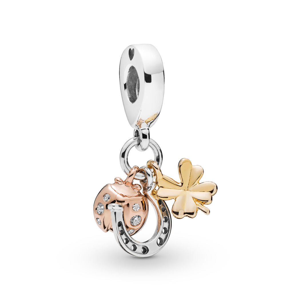 Versilberter Charm-Anhänger mit Mond, Sternen und Tanzender Elfe