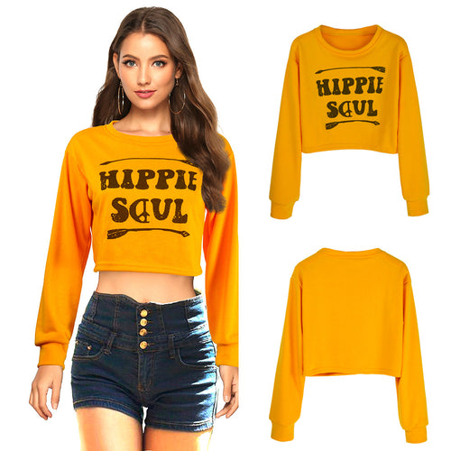 Damen Kurzes Cropped-Sweatshirt mit Print, Rundhalsausschnitt & langen Ärmeln Shop Nory
