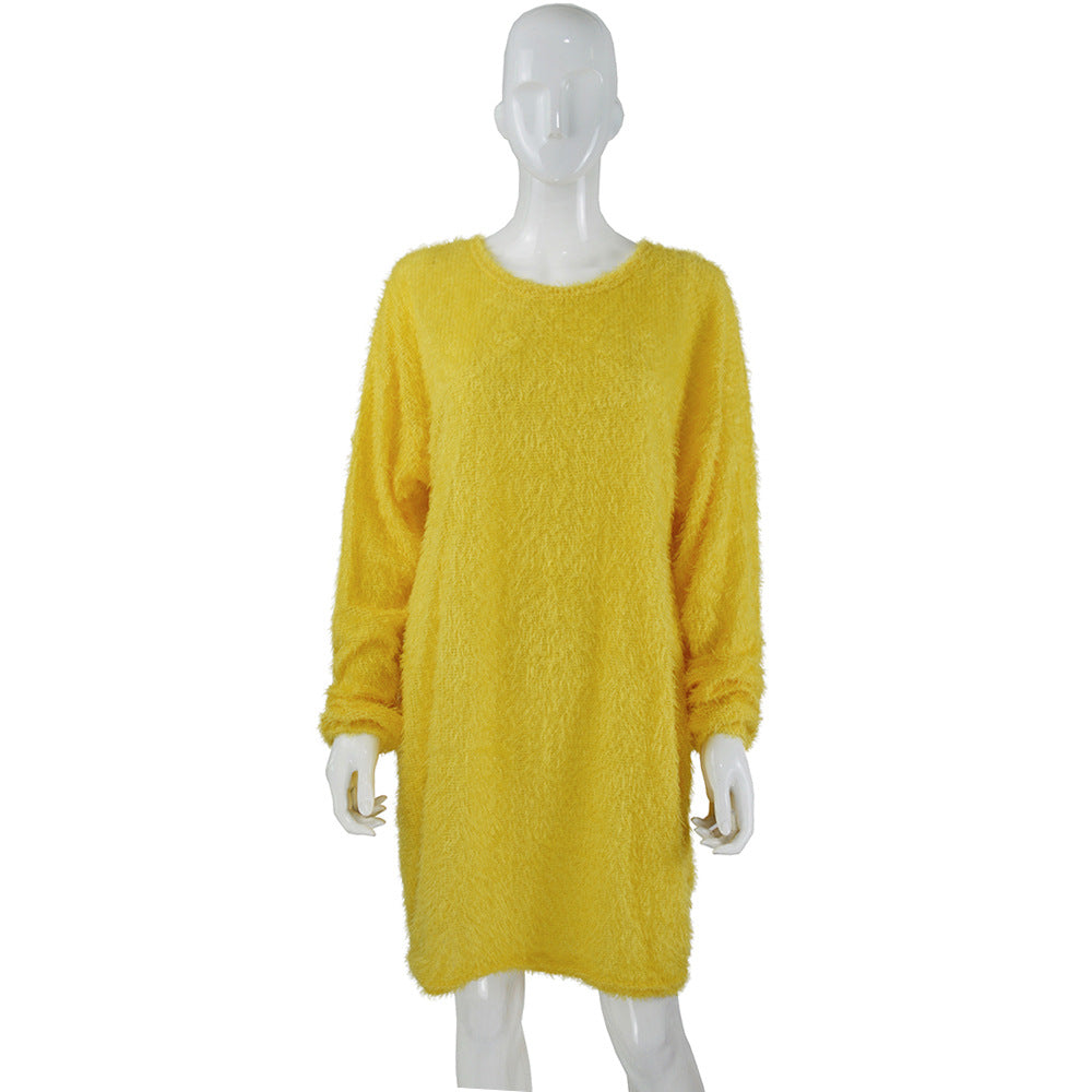 Damen Kuscheliges Oversize Plüsch-Kleid mit Rundhalsausschnitt Shop Nory