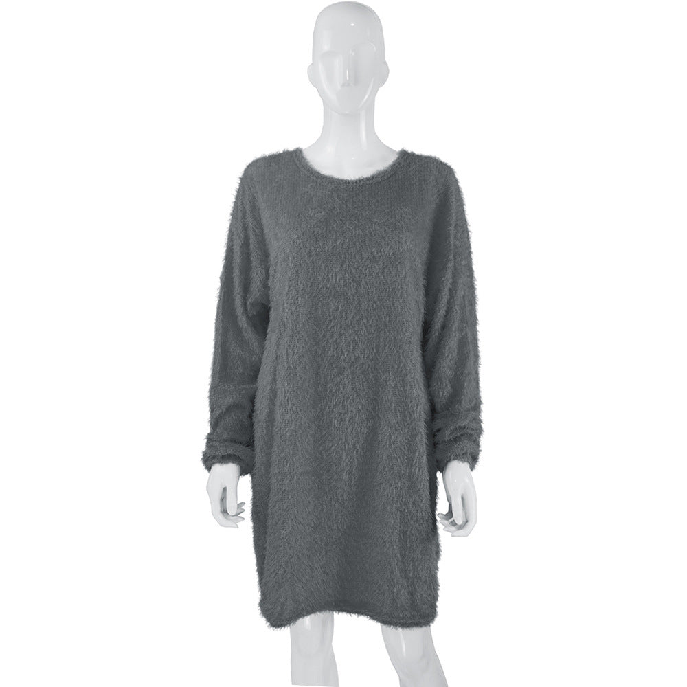 Damen Kuscheliges Oversize Plüsch-Kleid mit Rundhalsausschnitt Shop Nory