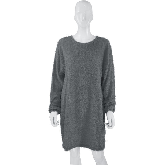 Damen Kuscheliges Oversize Plüsch-Kleid mit Rundhalsausschnitt Shop Nory