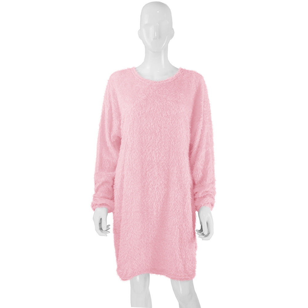 Damen Kuscheliges Oversize Plüsch-Kleid mit Rundhalsausschnitt Shop Nory
