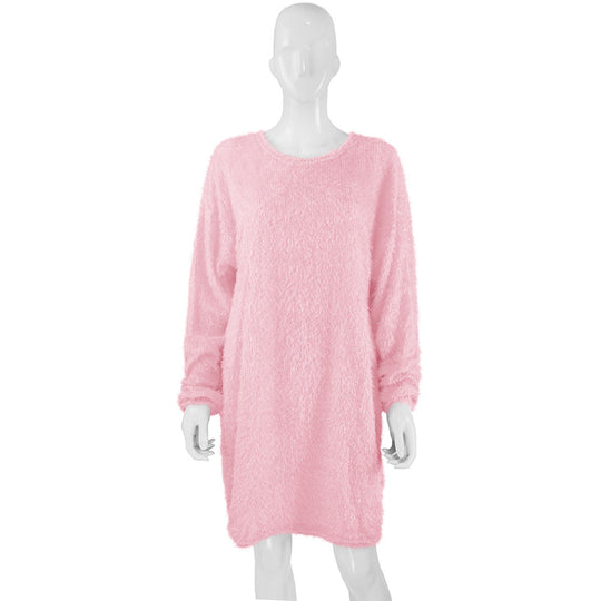 Damen Kuscheliges Oversize Plüsch-Kleid mit Rundhalsausschnitt Shop Nory