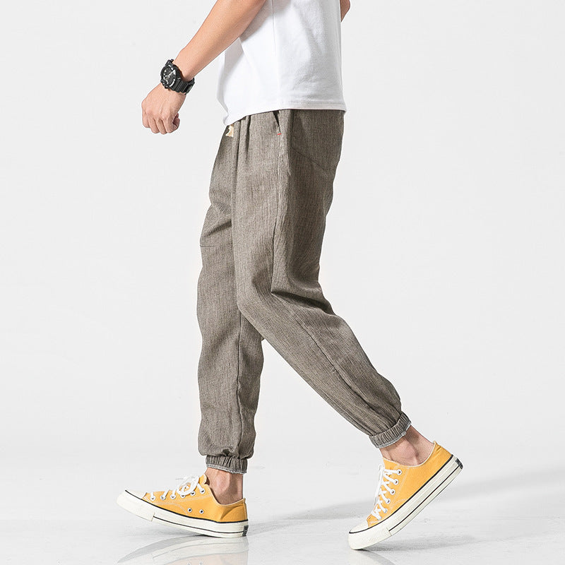 Herren leichte Leinenhose mit Tunnelzug und elastischen Bündchen Shop Nory