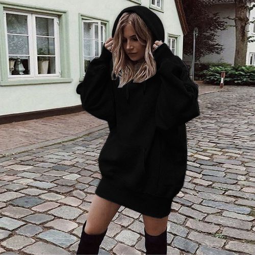 Damen Oversized Kapuzenkleid