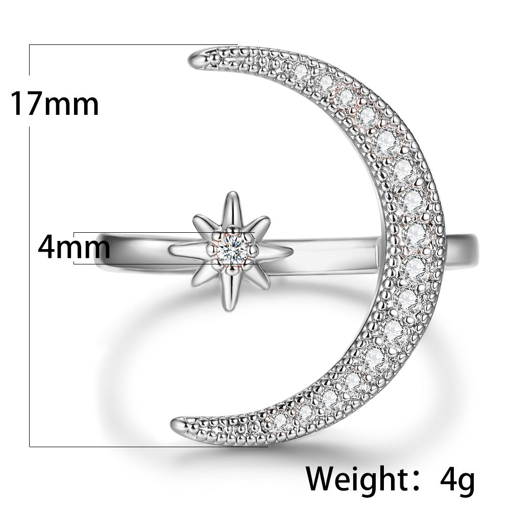 Damen Ring mit schimmerndem Mond- und Sternmotiv Shop Nory