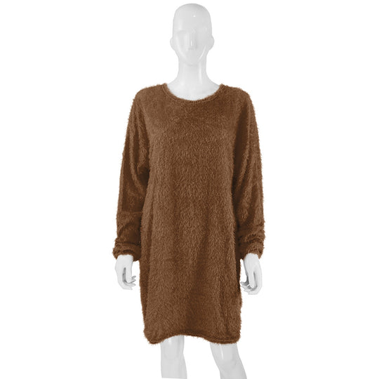 Damen Kuscheliges Oversize Plüsch-Kleid mit Rundhalsausschnitt Shop Nory