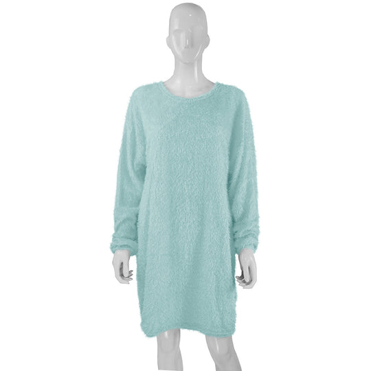 Damen Kuscheliges Oversize Plüsch-Kleid mit Rundhalsausschnitt Shop Nory