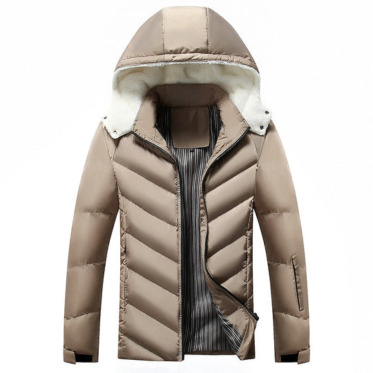 Herren Wattierte Kapuzenjacke mit Kunstfellbesatz, Steppung und Reißverschlusstaschen Shop Nory