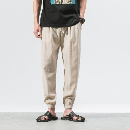 Herren leichte Leinenhose mit Tunnelzug und elastischen Bündchen Shop Nory