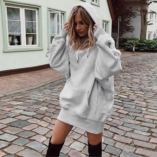 Damen Oversized Kapuzenkleid