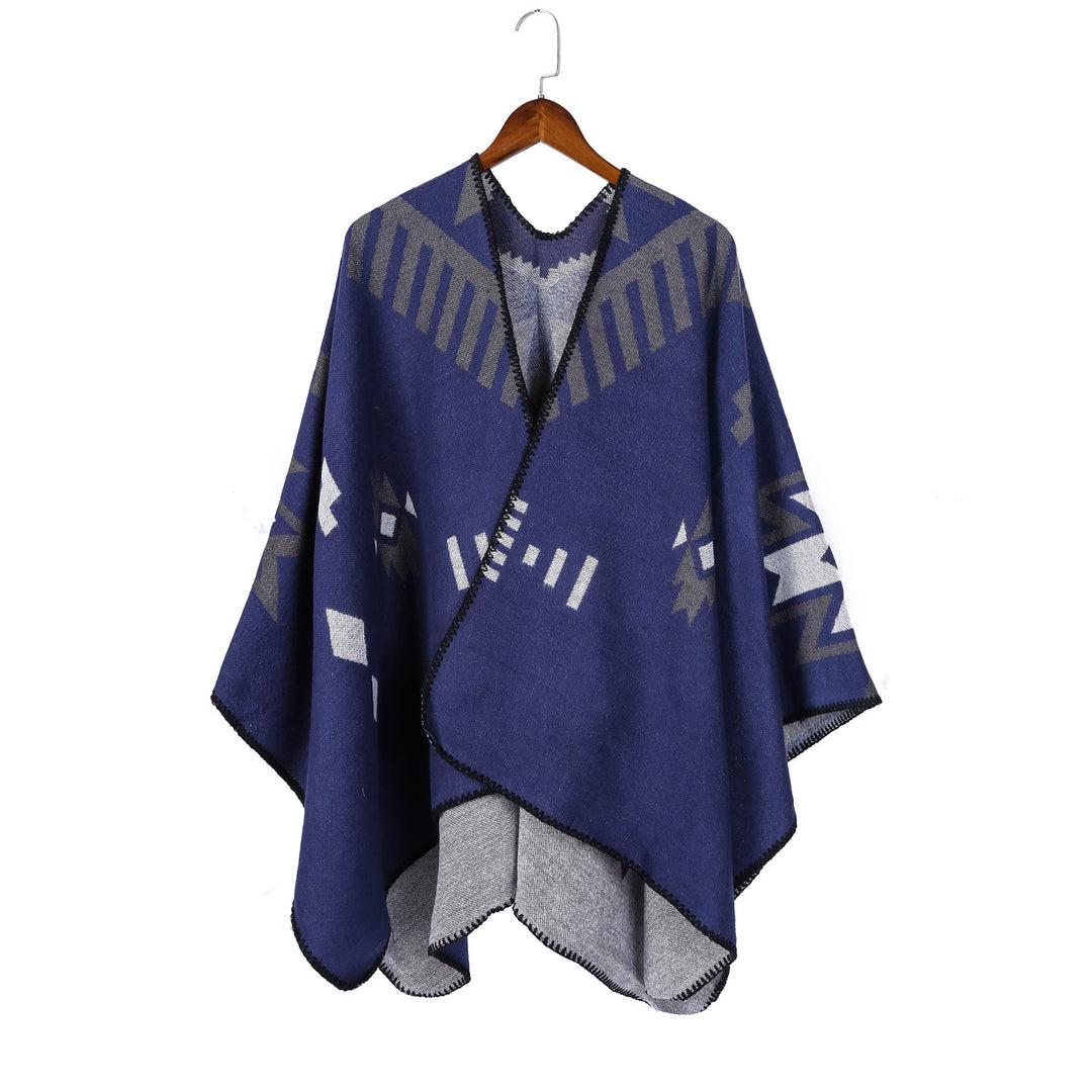 Damen Jacquard-Ruana-Umhang mit geometrischem Muster und Wendefinish Shop Nory