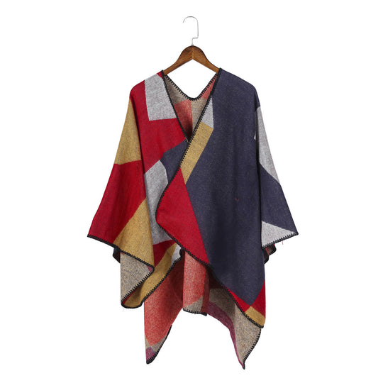 Damen Geometrischer Ruana-Überwurf aus Wollmix mit feiner Häkelkante Shop Nory