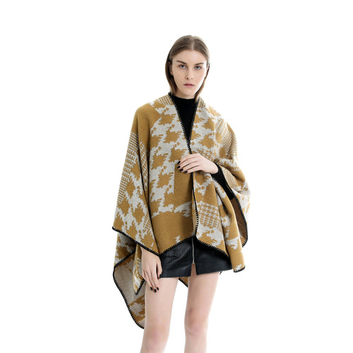 Damen Cape‑Poncho im Ruana‑Schnitt mit dekorativer Kettelkante und zweifarbiger Jacquardstruktur Shop Nory