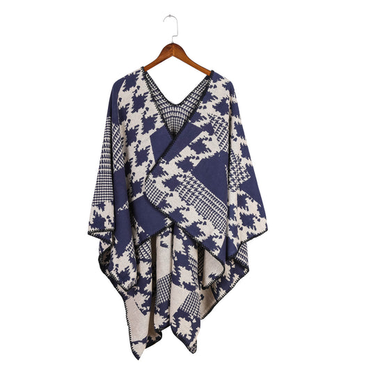 Damen Cape‑Poncho im Ruana‑Schnitt mit dekorativer Kettelkante und zweifarbiger Jacquardstruktur Shop Nory