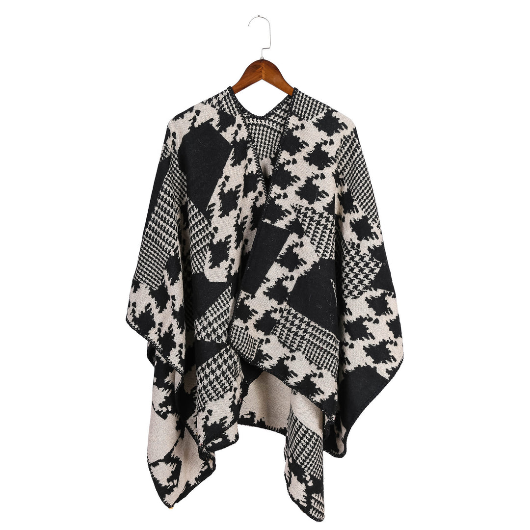 Damen Cape‑Poncho im Ruana‑Schnitt mit dekorativer Kettelkante und zweifarbiger Jacquardstruktur Shop Nory