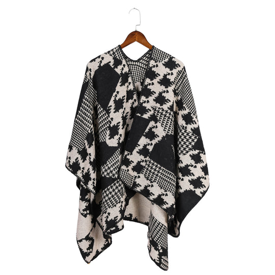 Damen Cape‑Poncho im Ruana‑Schnitt mit dekorativer Kettelkante und zweifarbiger Jacquardstruktur Shop Nory