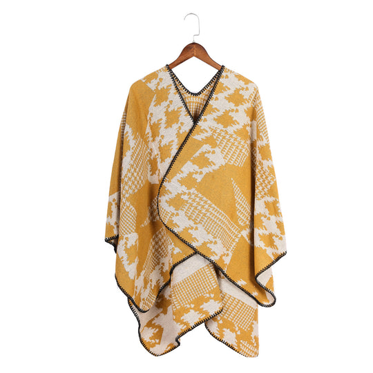 Damen Cape‑Poncho im Ruana‑Schnitt mit dekorativer Kettelkante und zweifarbiger Jacquardstruktur Shop Nory