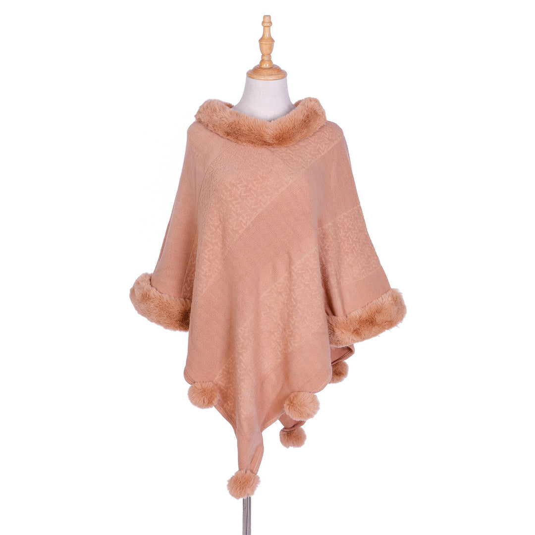 Damen Ruana-Poncho mit Kunstfellbesatz, Kaschmir-Touch und Bommel-Saum Shop Nory