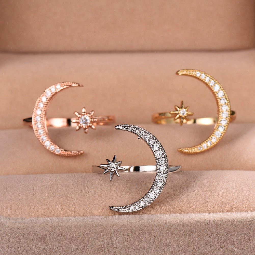 Damen Ring mit schimmerndem Mond- und Sternmotiv Shop Nory