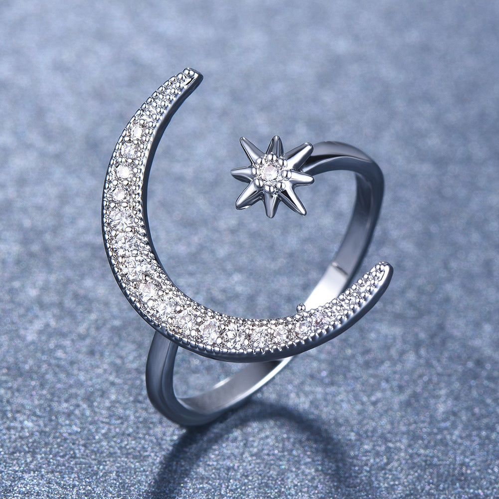 Damen Ring mit schimmerndem Mond- und Sternmotiv Shop Nory